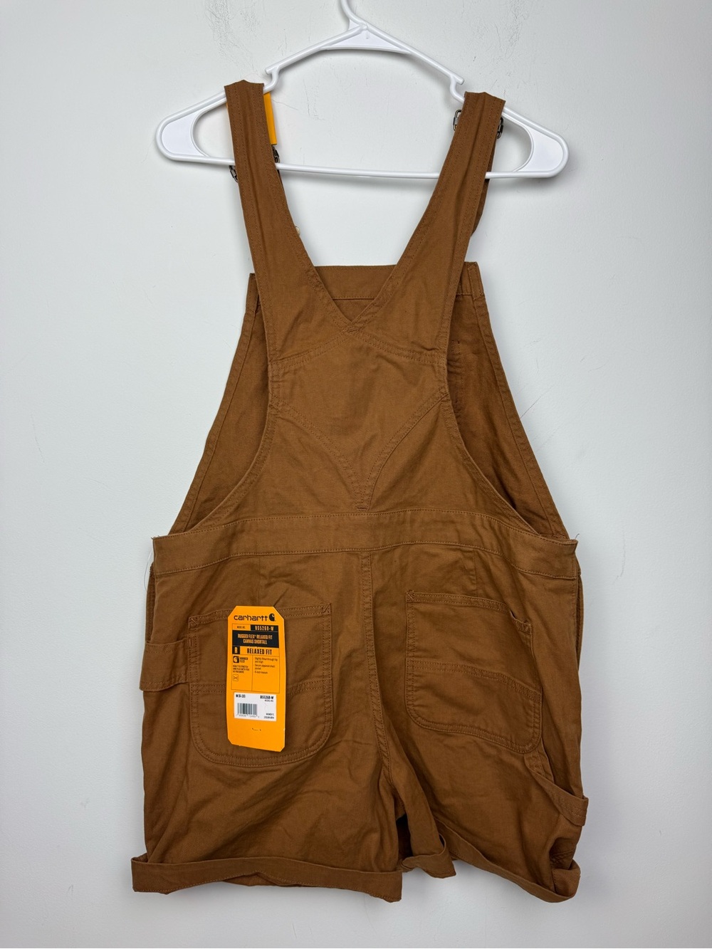 New Carhartt Women’s Tan Rugged Flex Relaxed Fit Canvas Shortall Overalls Medium - Picture 4 of 10
